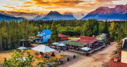 Tents at the headwaters of the Kennicott River in marvelous McCarthy with WiFi