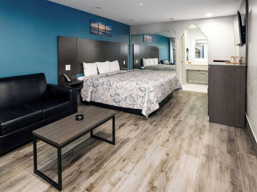 Laptop workspace, blackout curtains, soundproofing, iron/ironing board