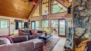 Télévision, cheminée, lecteur de DVD