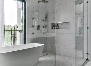 Ducha, bañera de hidromasaje, secador de pelo, bidet