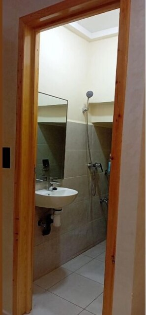 Shower, towels, toilet paper