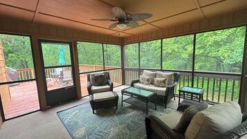 Smart TV, fireplace, DVD player, books