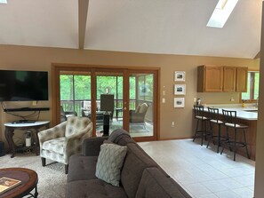 Smart TV, chimenea, reproductor de DVD y libros 