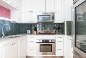 Fridge, microwave, oven, dishwasher