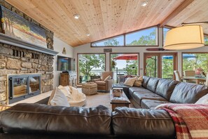 TV, fireplace, ping pong, books