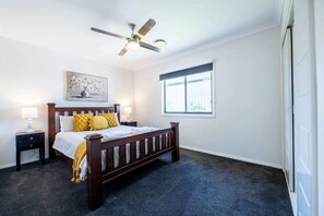 4 bedrooms, iron/ironing board, travel cot, WiFi