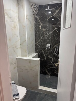 Hair dryer, towels, toilet paper