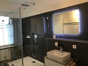 Douche, séchoir à cheveux, serviettes fournies