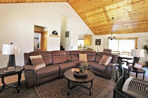 Signature House, 3 Bedrooms, Patio, Lakeside | Living room | 49-inch Smart TV with cable channels, fireplace - Take a Break (Big Bear Lake)