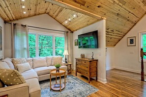 Smart TV, fireplace, video games, DVD player