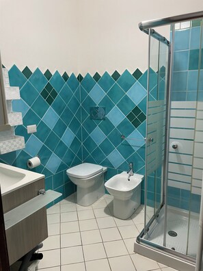 Regadera, secadora de cabello, bidet, toallas 