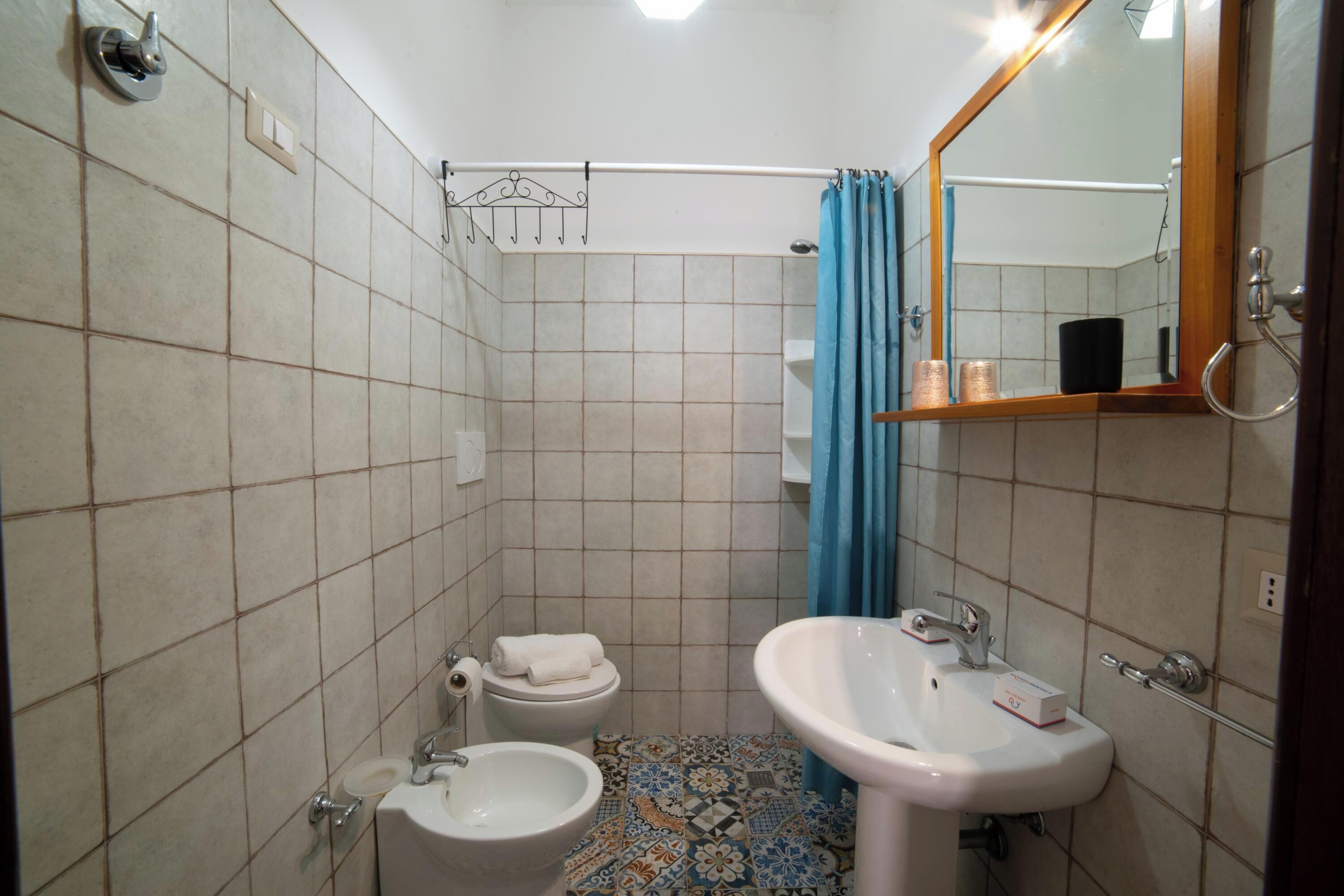 Shower, bidet, towels, soap