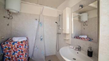 Shower, bidet, towels, soap