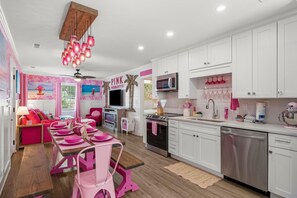 House, 3 Bedrooms, Private Pool, Pool View | Private kitchen | Full-size fridge, microwave, oven, stovetop - Beach House - Pink Prerogative by PHG (Panama City Beach)