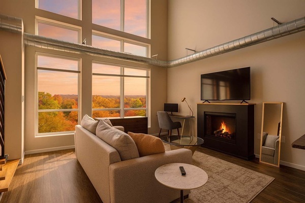 TV, fireplace, offices