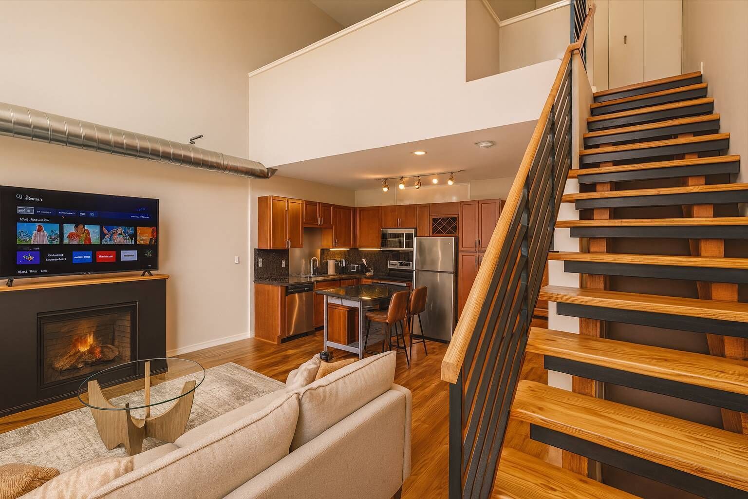 TV, fireplace, offices