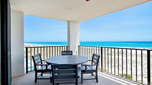 Outdoor dining - Beachfront 1BR, Updated with great amenities! (Orange Beach)