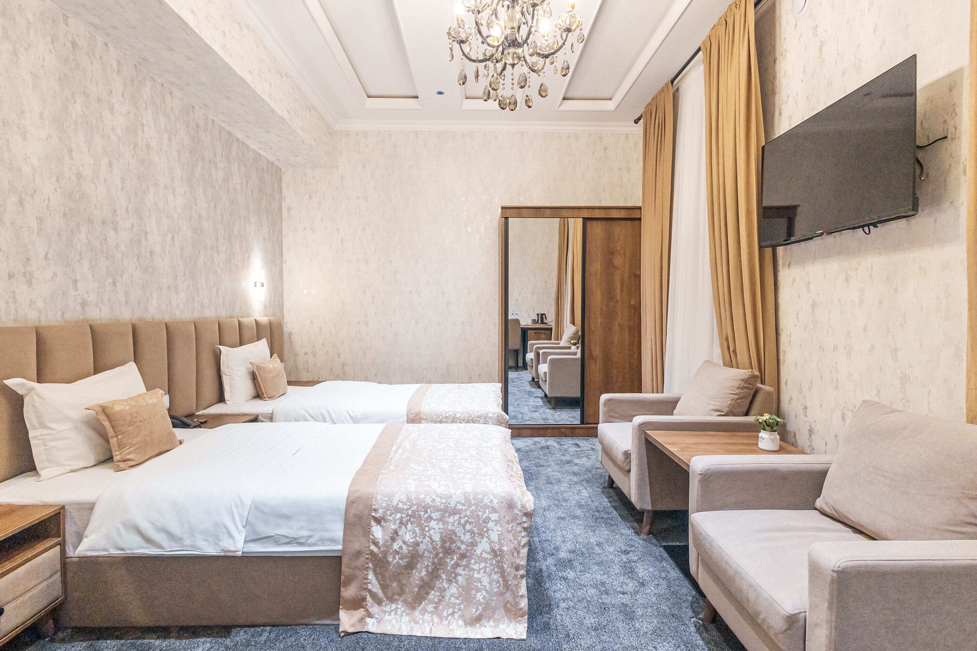 In-room safe, desk, laptop workspace, soundproofing