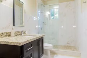 Hair dryer, towels, toilet paper