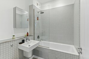 Hair dryer, towels, toilet paper
