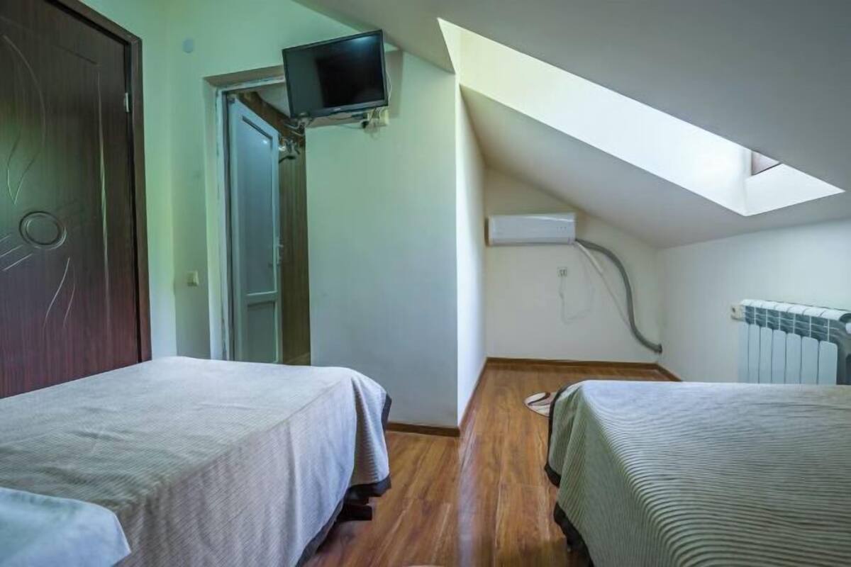 Blackout drapes, soundproofing, iron/ironing board (on request)