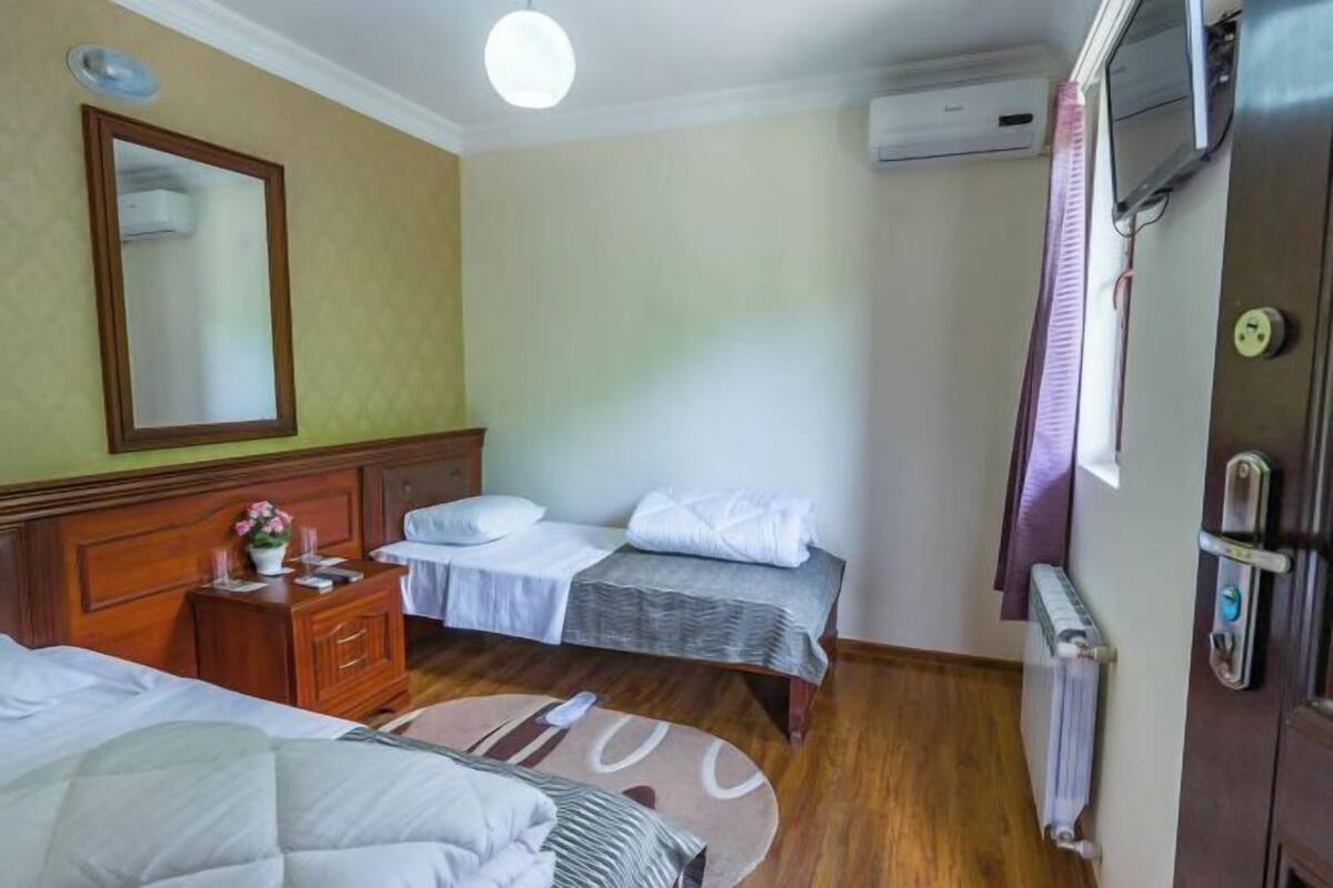 Blackout drapes, soundproofing, iron/ironing board (on request)