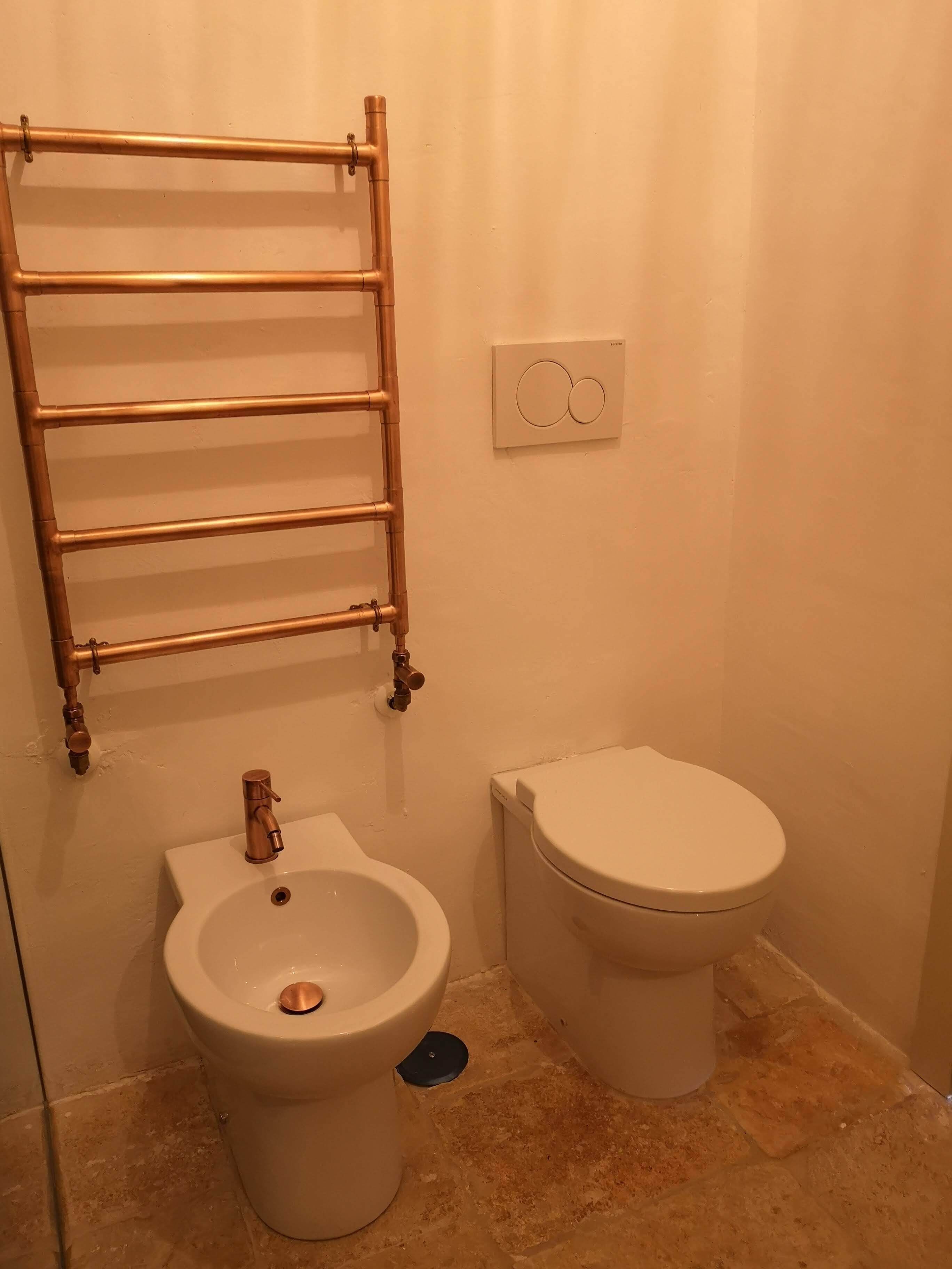 Shower, bidet, towels, soap