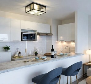 Deluxe Studio, City View | Private kitchen | Espresso maker, electric kettle, toaster, freezer