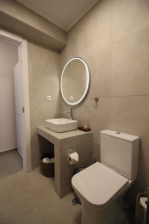 Shower, jetted tub, hair dryer, towels