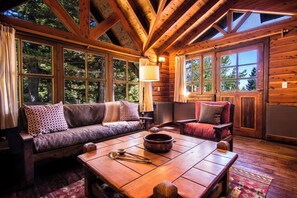 House, 4 Bedrooms, Patio, Mountain View | Living area | 50-inch Smart TV with cable channels, fireplace, Netflix