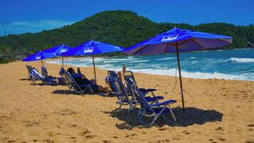 On the beach, white sand