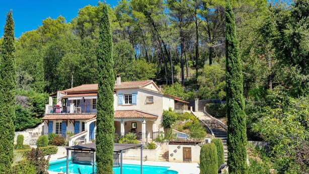 A two-story house with a swimming pool, surrounded by trees and greenery. - Villa in Flayosc With Private Pool (Flayosc)