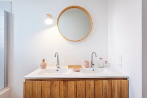 Ducha, secador de pelo, jabón y papel higiénico