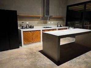 Family Villa, Air conditioning, Beach View | Private kitchen | Full-sized fridge, microwave, stovetop, coffee/tea maker