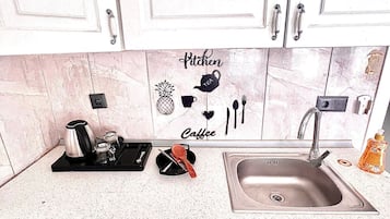 Mini-fridge, stovetop, cookware/dishes/utensils