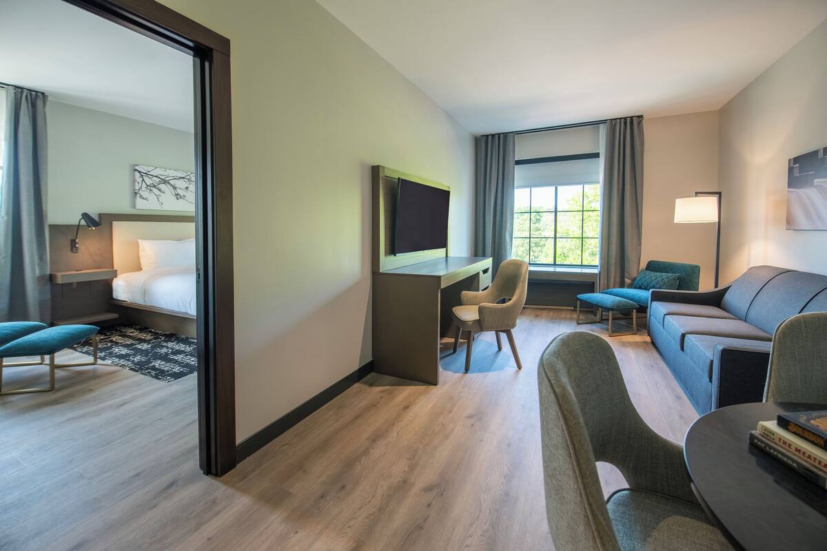 In-room safe, desk, laptop workspace, blackout curtains