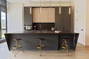 Apartment, 1 Queen Bed with Sofa bed, Mobility Accessible | Private kitchen | Full-size fridge, microwave, oven, stovetop