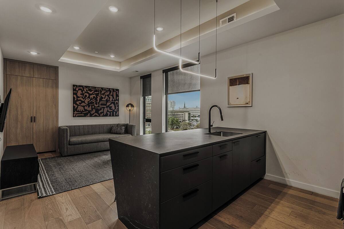 Appartement Premium, 1 grand lit et 1 canapé-lit, en angle | Cuisine privée | Grand réfrigérateur, micro-ondes, four, plaque de cuisson