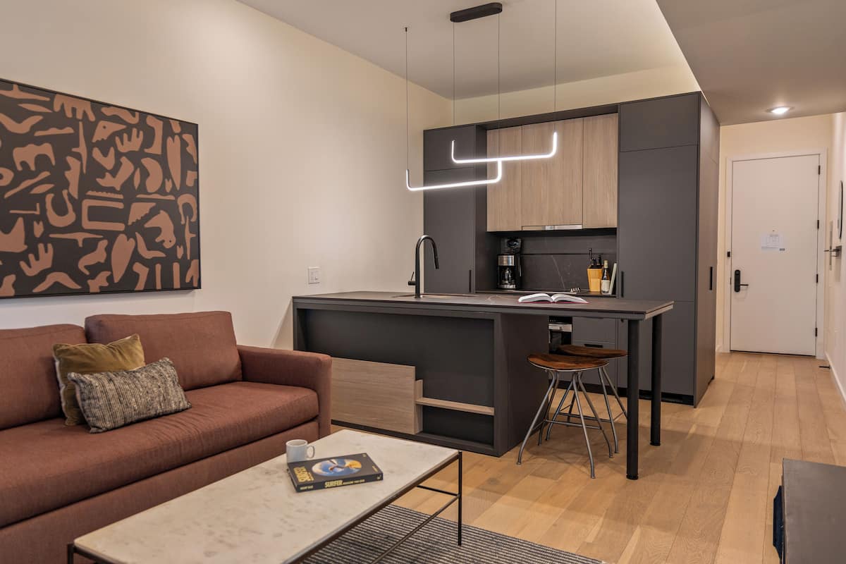 Standard-Apartment, 1 Queen-Bett und Schlafsofa, Stadtblick | Eigene Küche | Großer Kühlschrank, Mikrowelle, Ofen, Herdplatte