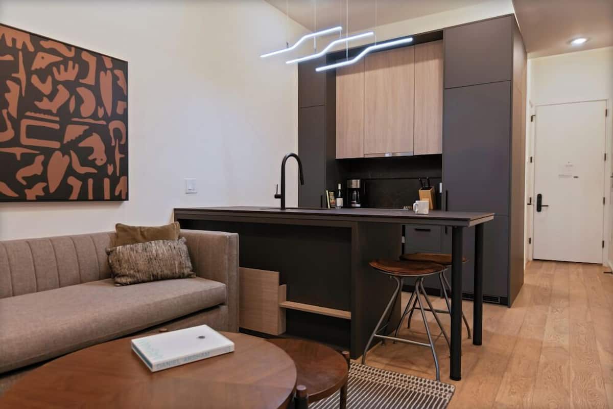 Standard-Apartment, 1 Queen-Bett und Schlafsofa, Stadtblick | Eigene Kochnische | Großer Kühlschrank, Mikrowelle, Ofen, Herdplatte
