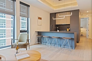 Premium Apartment, 1 Queen Bed with Sofa bed, Corner | Private kitchen | Full-size fridge, microwave, oven, stovetop