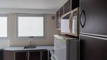 Apartment, 2 Bedrooms, City View | Private kitchen | Full-sized fridge, microwave, oven, stovetop