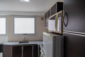 Apartment, 2 Bedrooms, City View | Private kitchen | Full-size fridge, microwave, oven, stovetop
