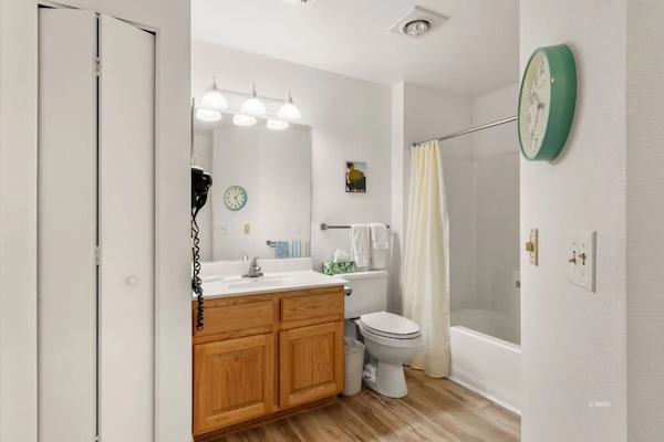 Suite, 1 Bedroom, 1 Queen Bed, Non-Smoking | Bathroom | Free toiletries, hair dryer, towels, soap