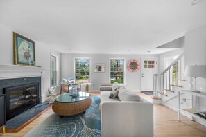 Smart TV, fireplace, video games, DVD player