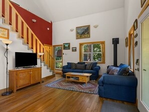 Fernseher, Kamin, Bücher