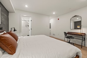 1 bedroom, desk, iron/ironing board, travel cot