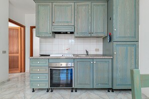 Fridge, coffee/tea maker, cookware/dishes/utensils