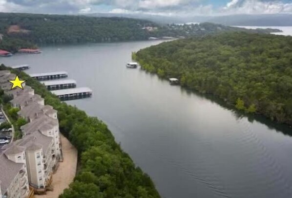 Aerial view - Pet-Friendly Cozy Lake Getaway – Relaxing 2BR Retreat Near Branson Fun (Kimberling City)