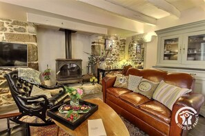 TV, fireplace, DVD player, books